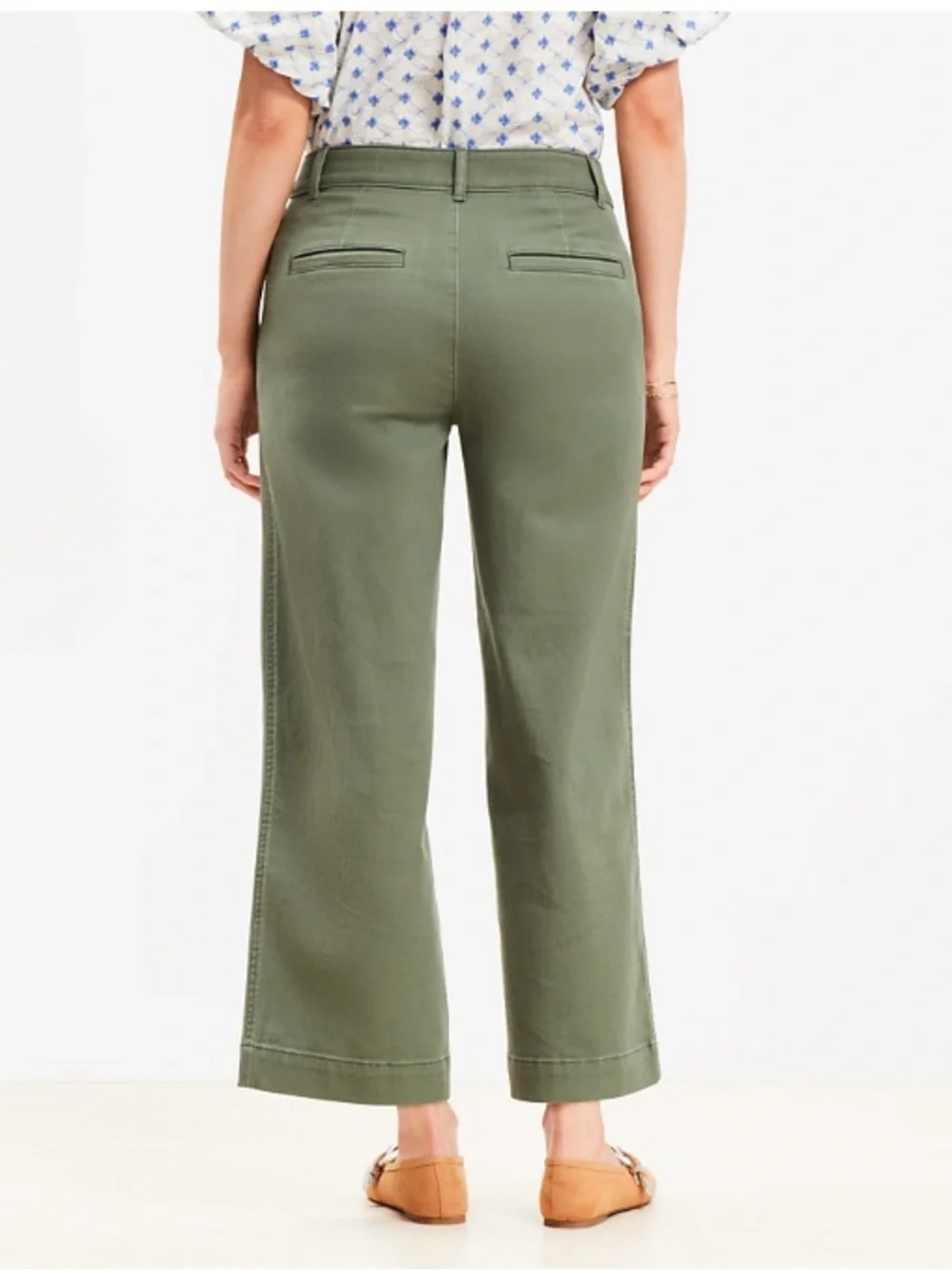 Ann Taylor LOFT The Palmer Wide Leg High Rise Twill Trouser Pant Green 14 - Picture 2 of 10